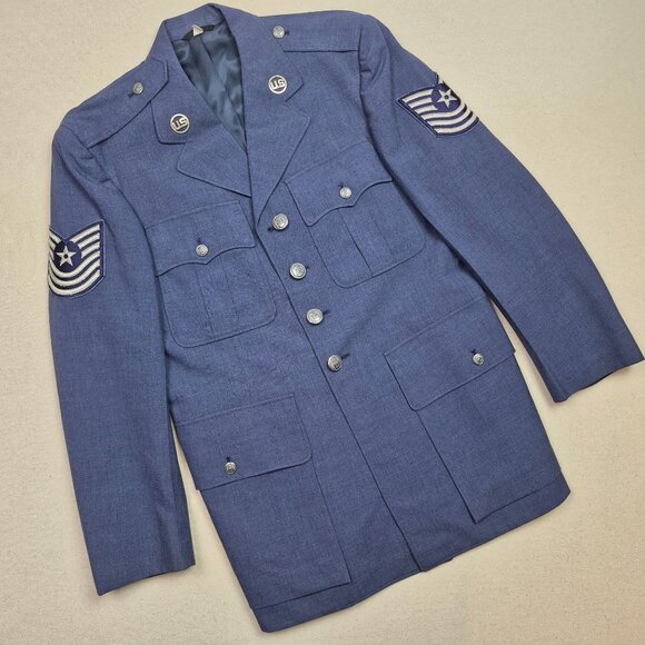 US Air Force Dress Blues Formal Jacket Sz 39R w/US Lapel Pins & Tech Sgt Patches - Picture 1 of 8